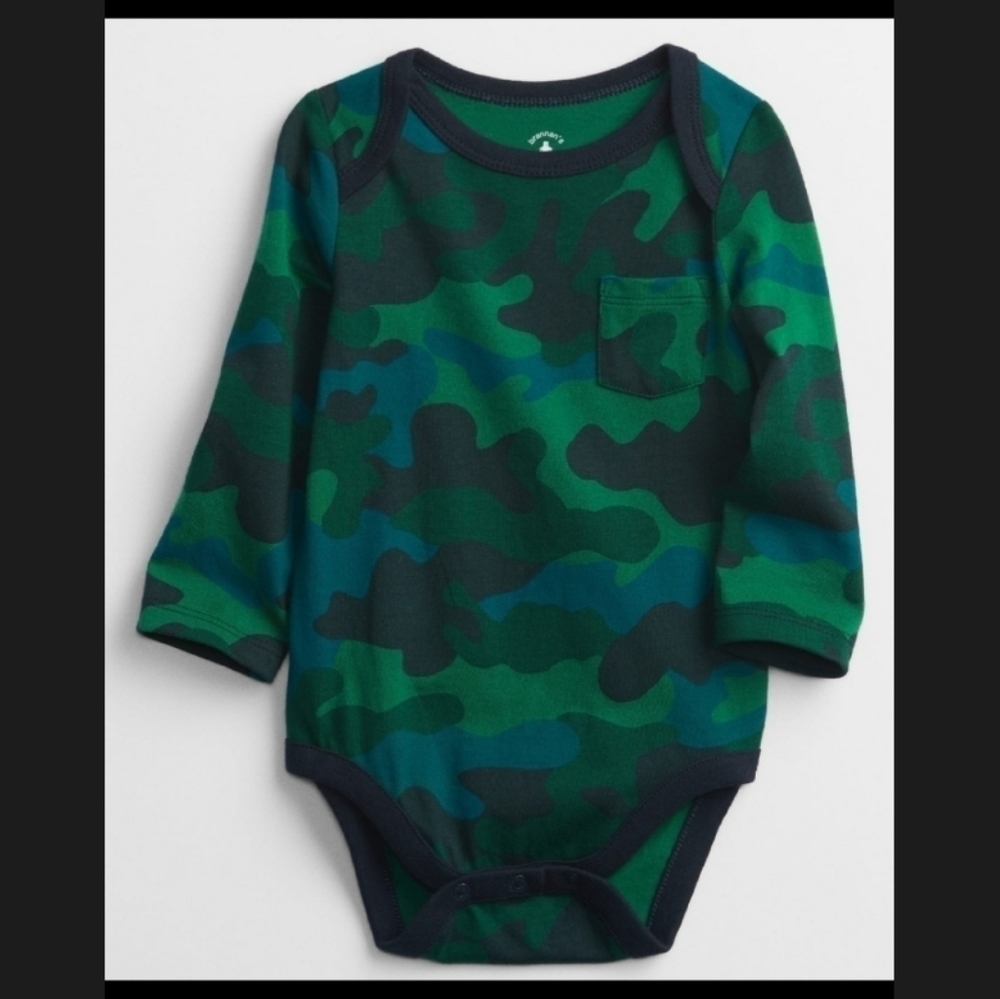 GAP Long Sleeve Bodysuit Blue Camo - Size 12-18 Months